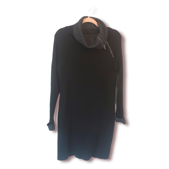 Cynthia Rowley Black and Grey Sweater Dress Cowl Neck with Zipper Size Large - Picture 2 of 9